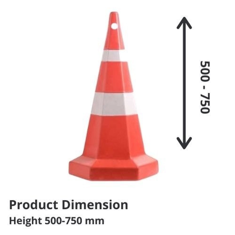 Road Safety Cones (750 Mm Hexagonal Base) - Plastic 100% Virgin Material, Base 370mm X H 750mm, Red Color | Uv Stabilized, Maintenance-free, Sand Filling Provision