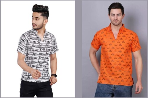 Ram Printed Kurta - Cotton, Sizes: S, M, L, XL, XXL | Colors: Orange, Yellow, White, Black, Half Sleeves, Summer Pattern