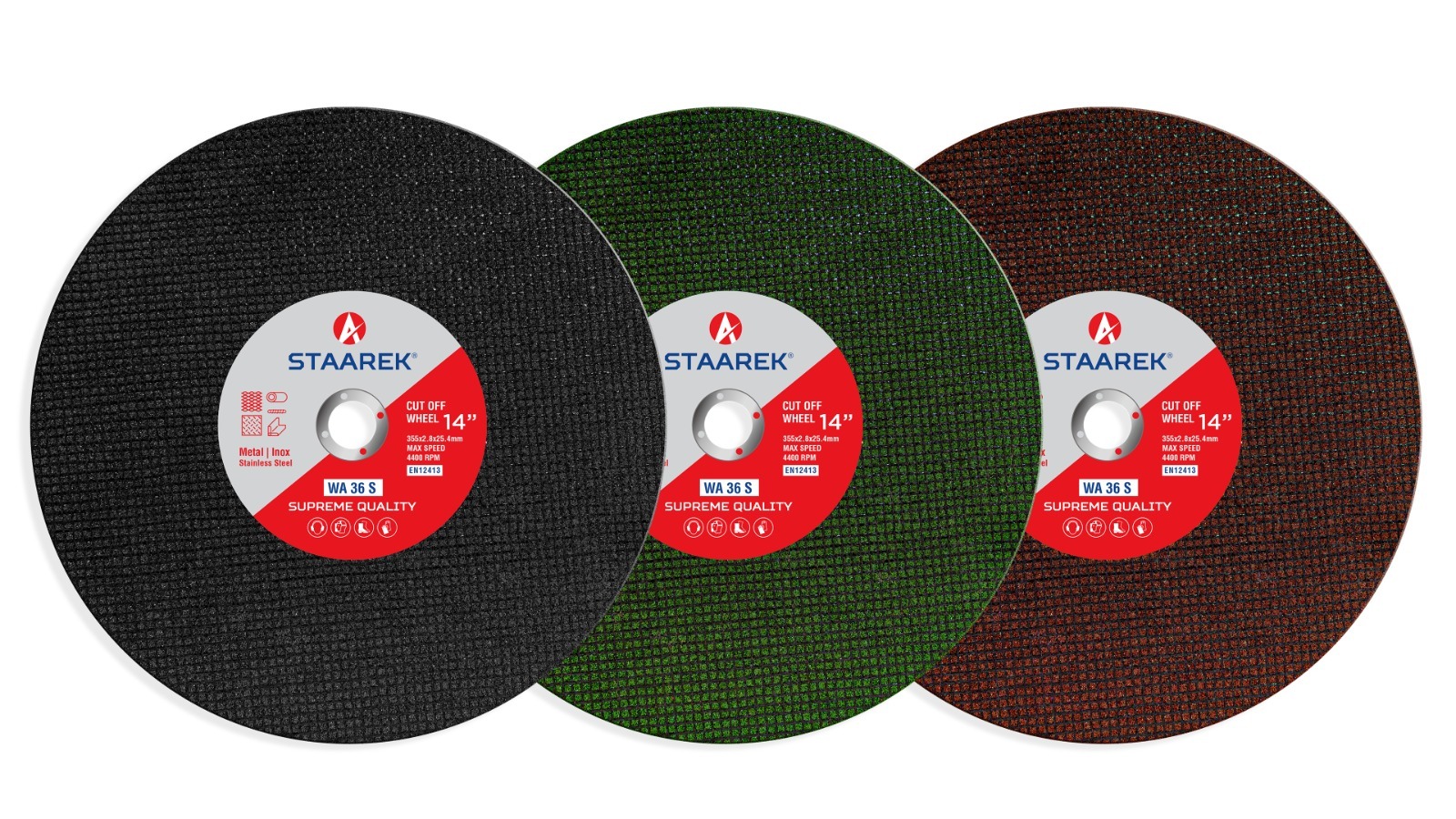 Staarek Cut-off Wheel - 14" X 350mm X 2.8mm | Supreme Quality, Effortless Usage, Ideal For Cutting Hard Metal, Available In Green, Brown, Black, Red
