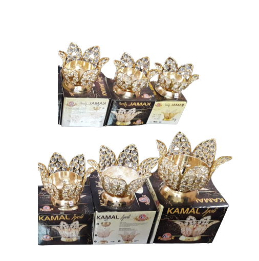 Brass Crystal Oil Diya - Color: Gold