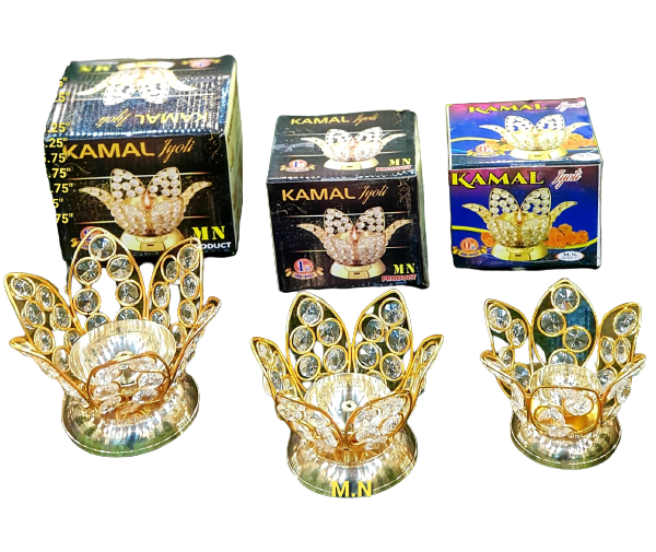 Brass Crystal Oil Diya - Color: Gold