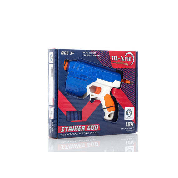 Hi-arm Gun With 10x Foam Suction Bullet - Abs Plastic, 25x28x6 Cm | Easy Pull-back Action, Quick Load Chamber, Safe Fun For Ages 8+
