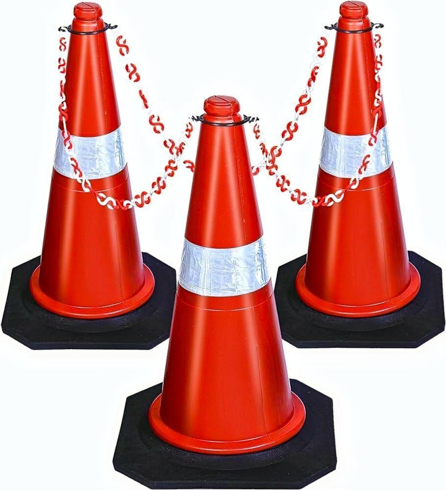 Road Safety Cones (750 Mm Round Base) - Plastic Material, Dia 375 Mm X H 750 Mm, Red & Yellow Reflective, Flexible Design, Low Maintenance Usage