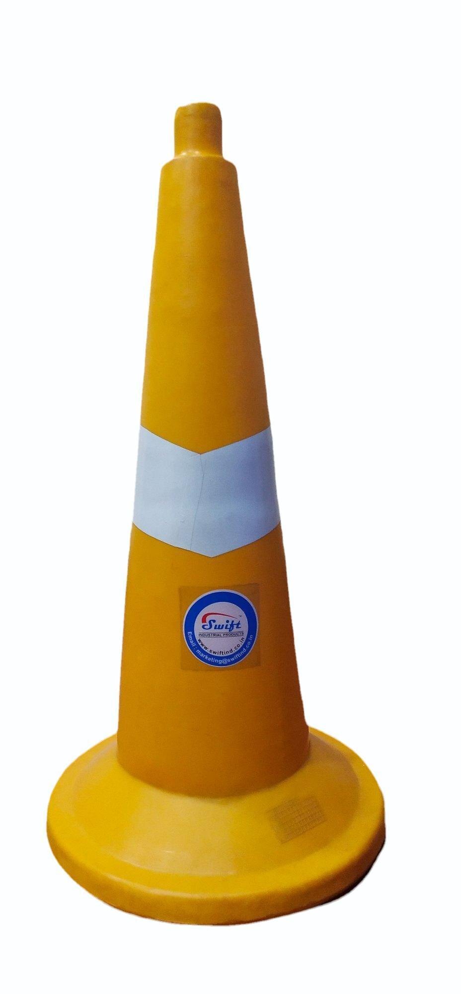 Road Safety Cones (750 Mm Round Base) - Plastic Material, Dia 375 Mm X H 750 Mm, Red & Yellow Reflective, Flexible Design, Low Maintenance Usage