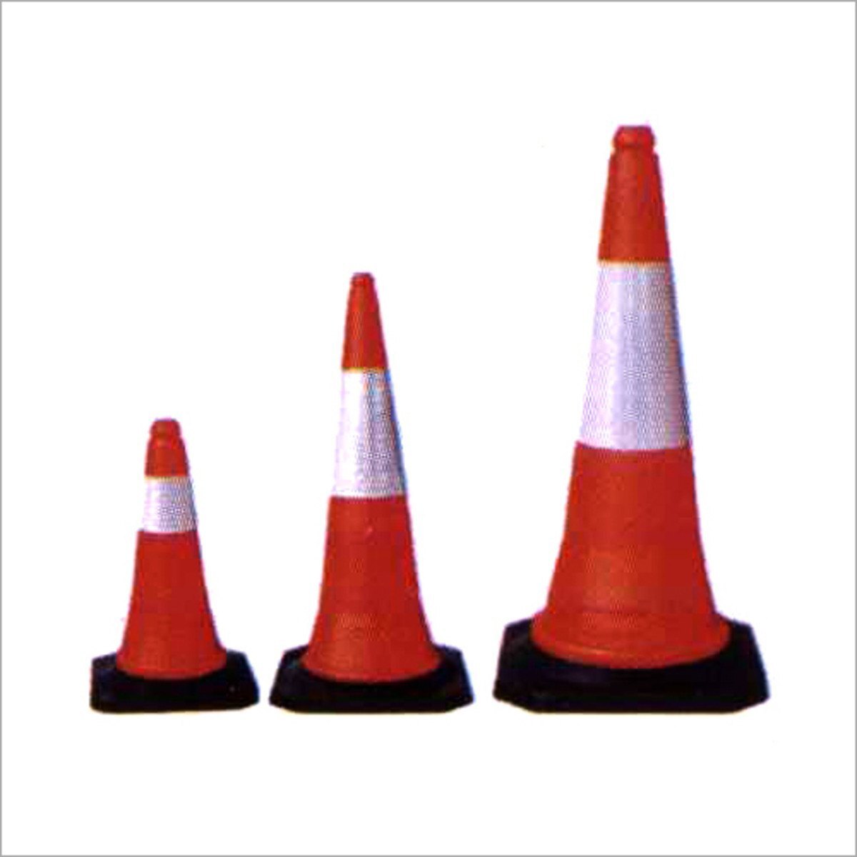 Road Safety Cones (750 Mm Round Base) - Plastic Material, Dia 375 Mm X H 750 Mm, Red & Yellow Reflective, Flexible Design, Low Maintenance Usage