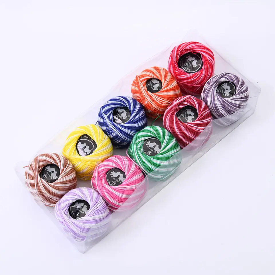 Variegated Crochet Thread Cotton Thread Balls Cotton Embroidery Thread Rainbow Color Cross Stitch Thread Embroidery Yarn - Attributes: Low Shrinkage