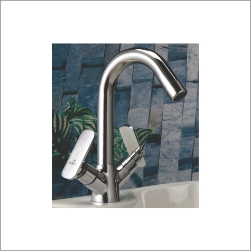 Center Hole Basin Mixer - Stainless Steel, Oval Shape | Glossy Silver Finish, Single Lever Operation