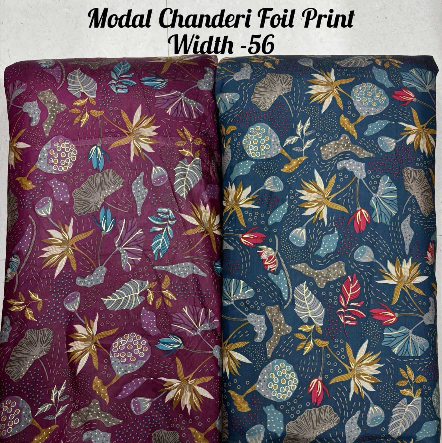 Modal Chanderi Foil Print F. - Modal Chanderi Foil Print, Width 56" | All Colors, Woven Pattern, Ideal For Women's Indian Wear