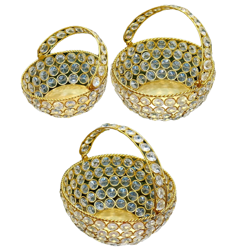 Metal Pooja Crystal Basket