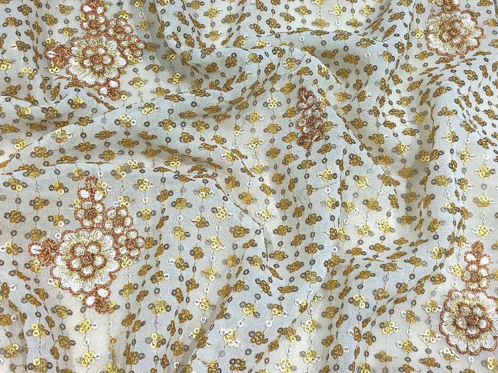 Sequins Embroidered Fabrics - Blend Fabrics, 44 Inch Width | Machined Embroidery, Multi-color, Ideal For Blouses, Sarees, And Dupattas