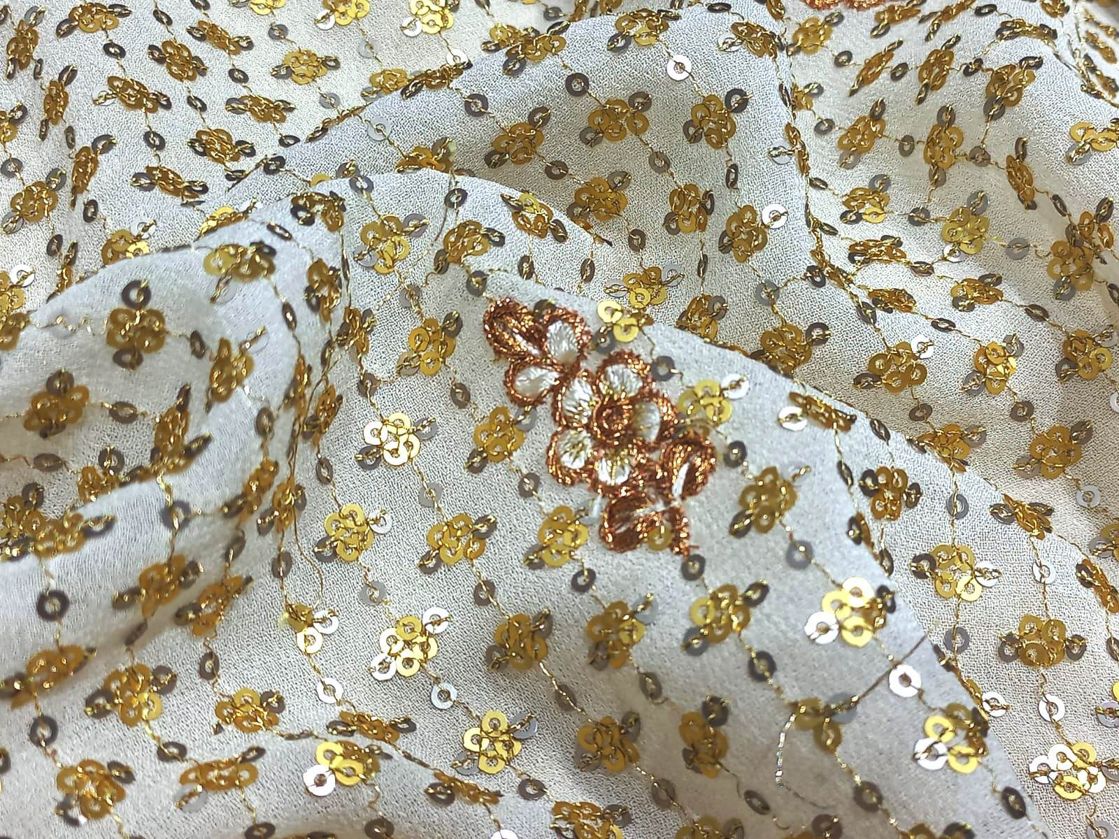 Sequins Embroidered Fabrics - Blend Fabrics, 44 Inch Width | Machined Embroidery, Multi-color, Ideal For Blouses, Sarees, And Dupattas