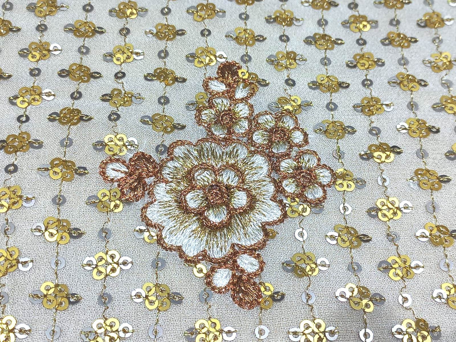 Sequins Embroidered Fabrics - Blend Fabrics, 44 Inch Width | Machined Embroidery, Multi-color, Ideal For Blouses, Sarees, And Dupattas