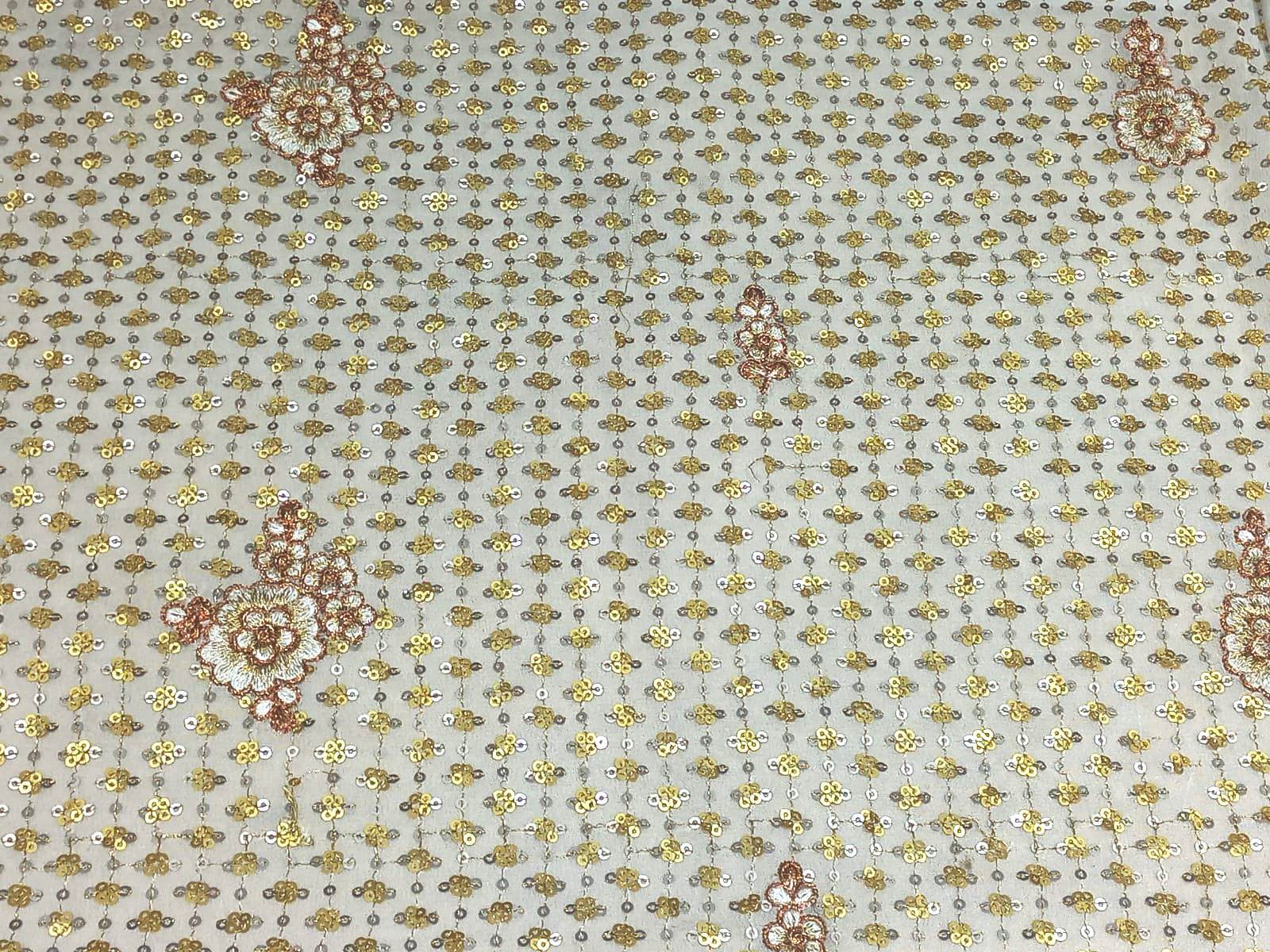 Sequins Embroidered Fabrics - Blend Fabrics, 44 Inch Width | Machined Embroidery, Multi-color, Ideal For Blouses, Sarees, And Dupattas