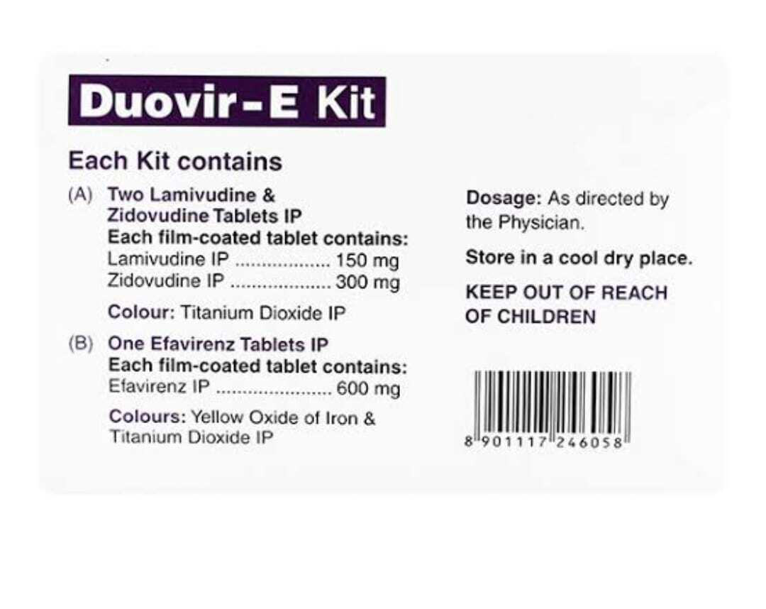 Duovir E Kit Tablet (Lamivudine + Zidovudine + Efavirenz) - Ph Level: 7.0 - 5.0