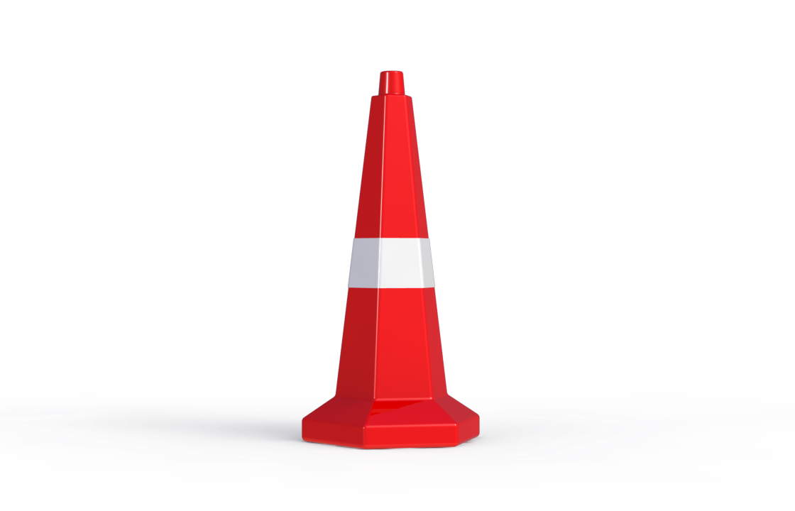 Road Safety Cones (750 Mm Hexagonal Base) - Plastic 100% Virgin Material, Base 370mm X H 750mm, Red Color | Uv Stabilized, Maintenance-free, Sand Filling Provision