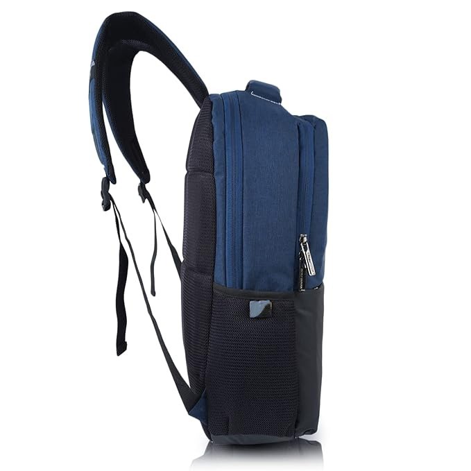 College Plain Bag - Canvas, 18x12.5x5.5 Inches | Black & Blue, Padded Laptop Compartment For 15.6-inch Device, All-day Comfort Straps