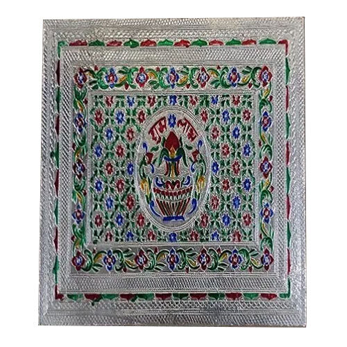 सिल्वर हाफ मीना पूजा बाजोट चौकी