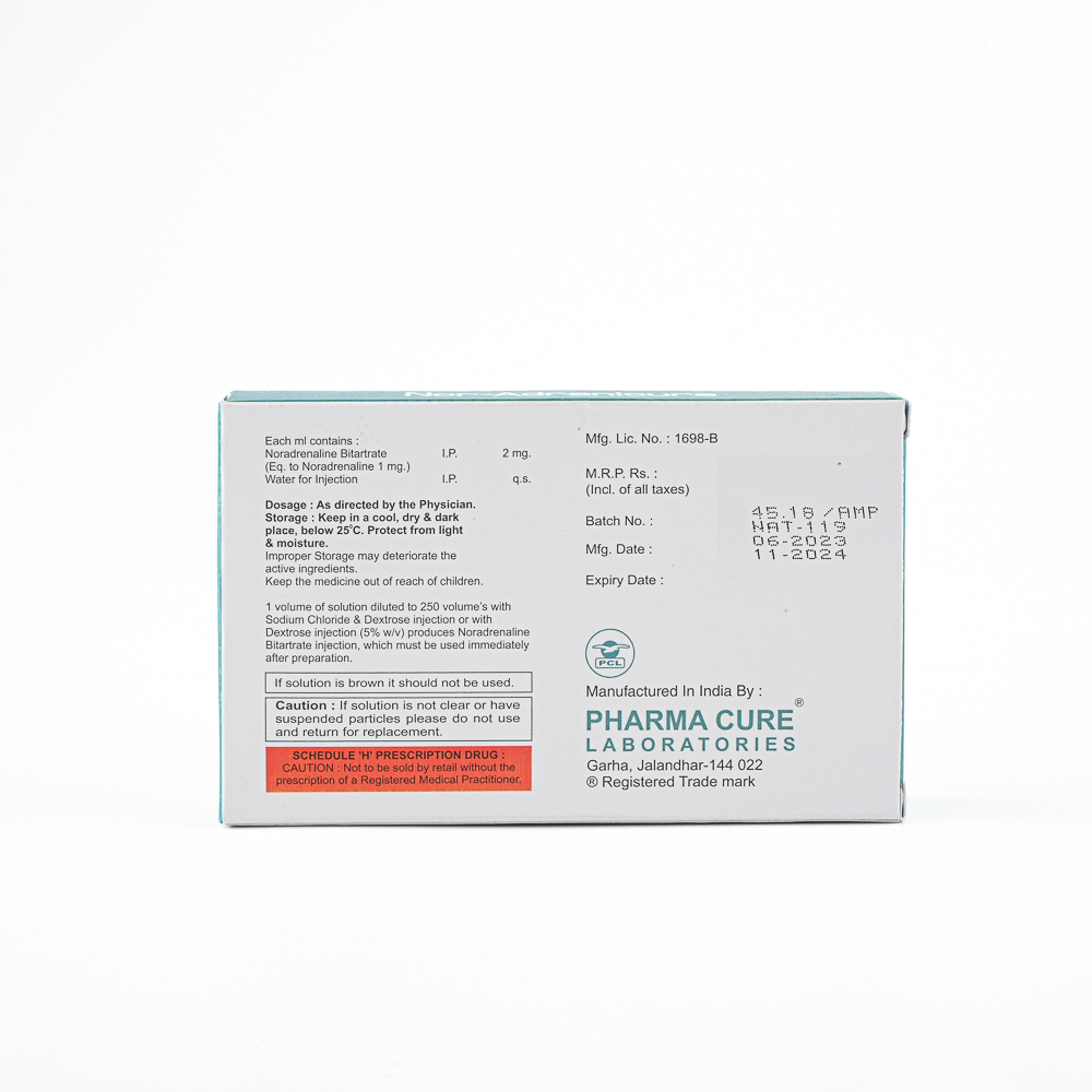 Noradrenaline Injection - Liquid Formulation | Essential For Life-threatening Hypotension And Cpr Support