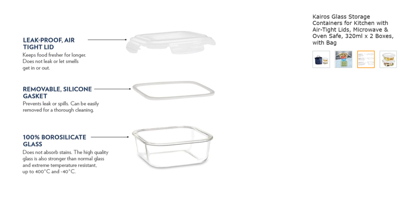 Kairos Glass Storage Containers For Kitchen With Air-tight Lids