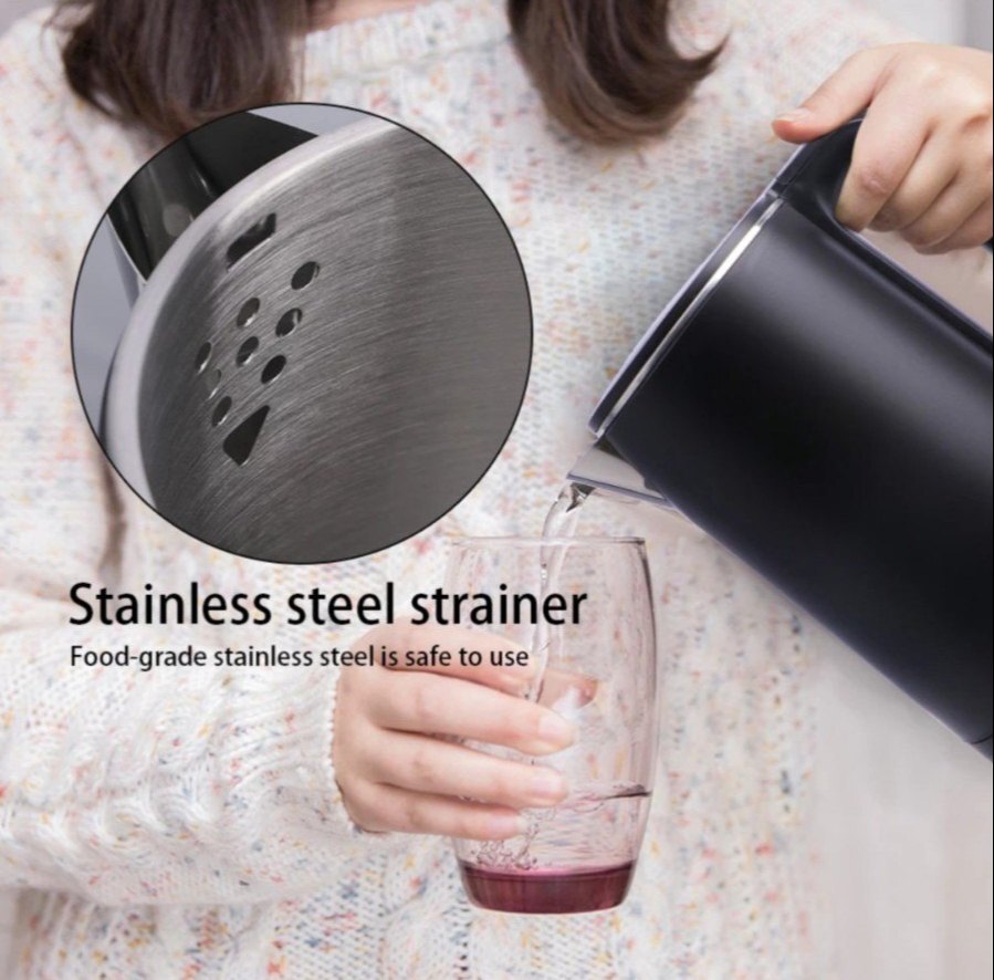 Kairos Electric Kettle - Stainless Steel, 20x15x25 Cm, Black | 1.8l Capacity, Auto Shut-off, Cordless, Easy Clean, Stylish Design, Wide Mouth