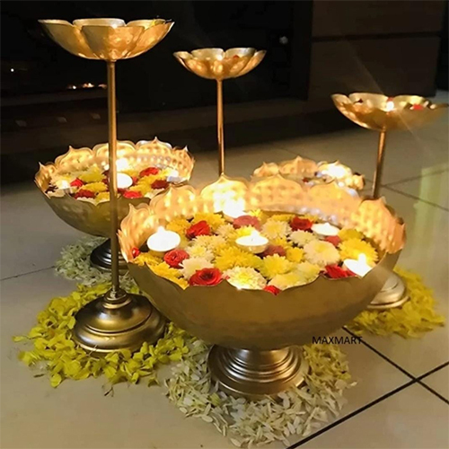 Brass Urli and Stand - Durable Indian Design | Traditional Hindu Theme, Crafted from High-Quality Brass for Timeless Elegance