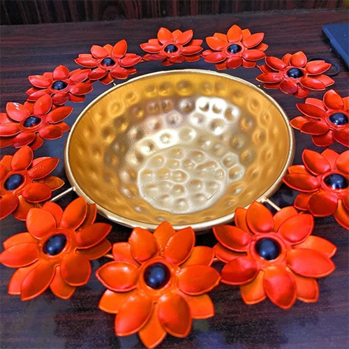 Flower Brass Urli - Metal Craft, Indian Religious Style | Durable Brass Material with Elegant Design for Home Décor and Pooja Rituals
