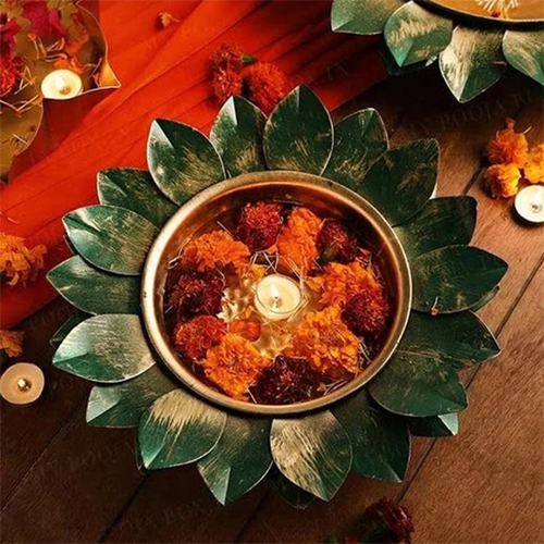 Flower Shape Brass Urli - Polished Metal, Hinduism Theme Decoration | Durable Indian Style, Ideal for Home and Temple Aesthetics
