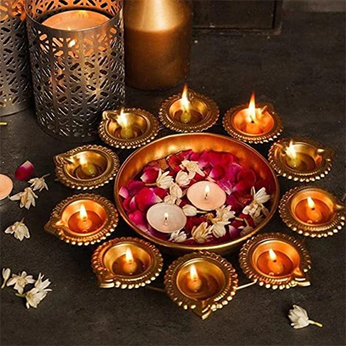 Decorative Brass Urli - Durable Metal Craftsmanship | Indian Religious Theme Inspired By Hinduism
