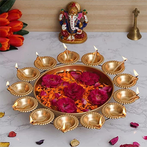 Decorative Brass Urli - Durable Metal Craftsmanship | Indian Religious Theme Inspired By Hinduism