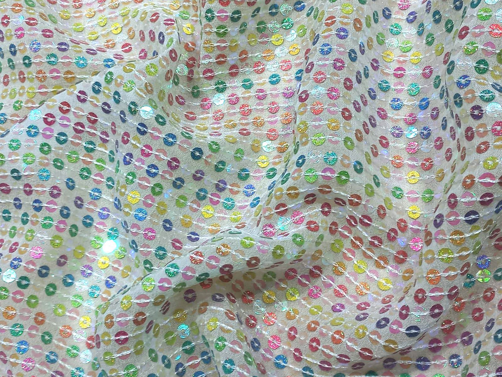 Allover Multi Color Sequins Embroidery Fabric For Export