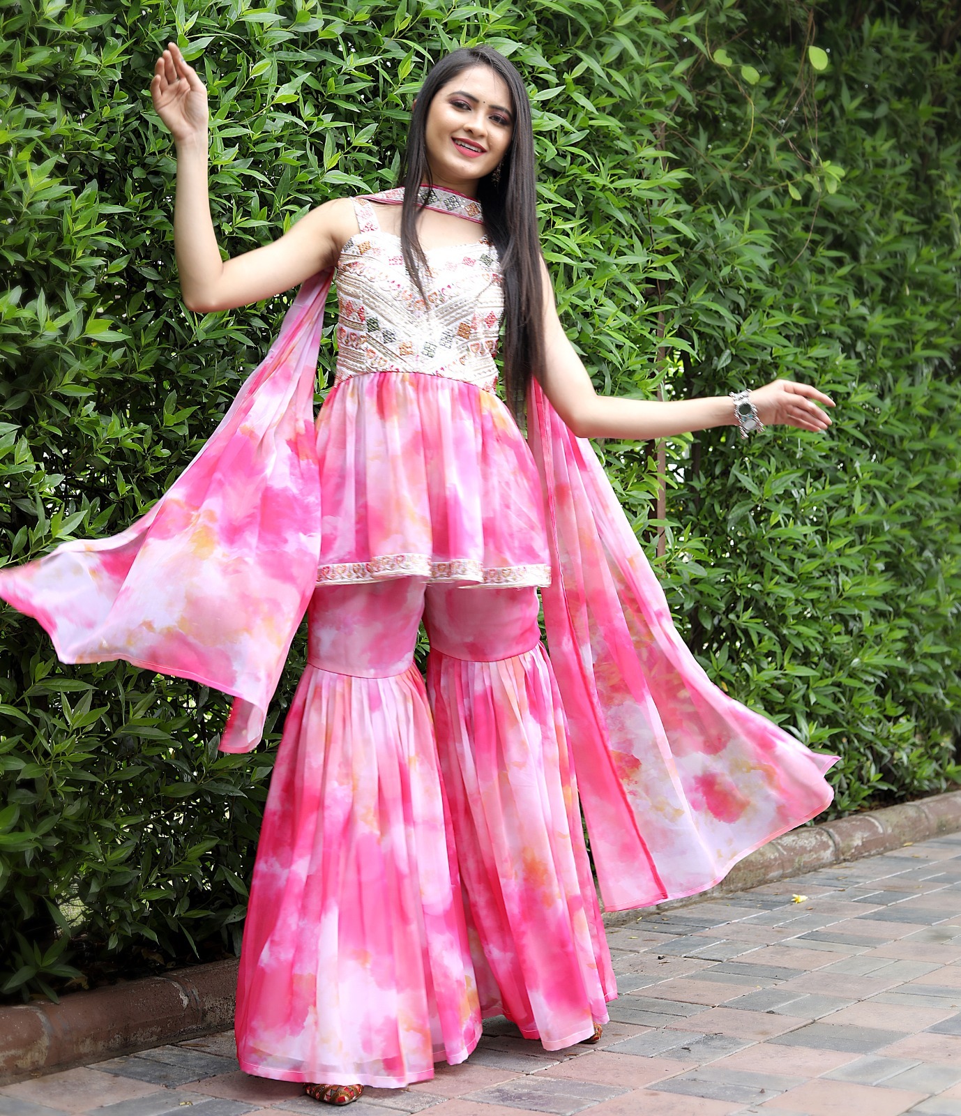 Pink Rose Sharara Set