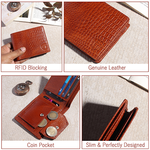 Xgeorgians Genuine Leather Wallet For Men - 13x11x3 Cm, Brown | 8 Compartments, Rfid Blocking, Slim Design, Secure Closure