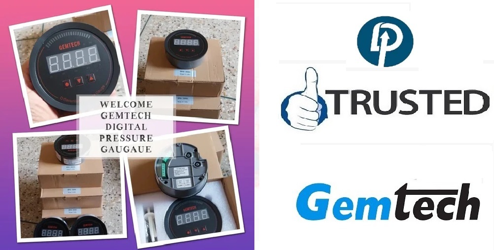Gemtech Series 3000 Digital Differential Pressure Gauge - Range 0 To 750 Pascal, High-precision Sensors, ±1% Fs Accuracy, Black Abs Plastic, 100mm Diameter