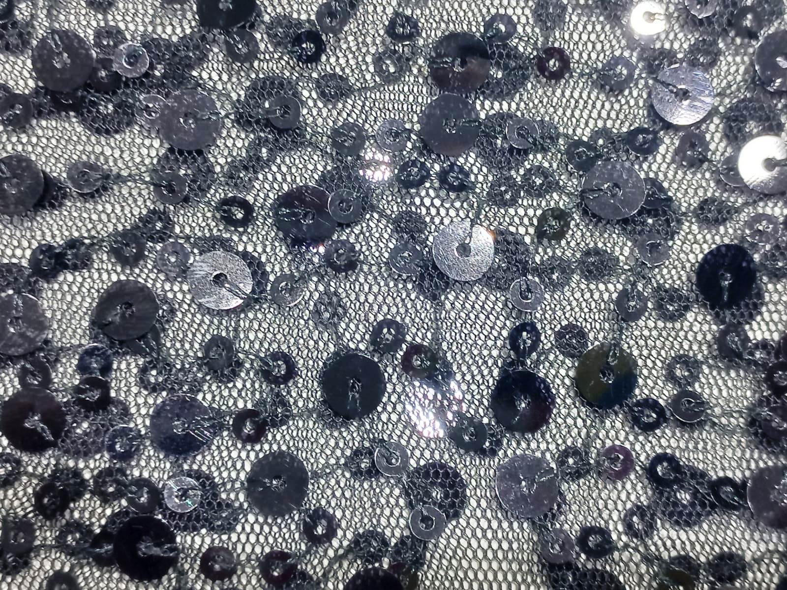 Sequins Embroidery Fabric On Black Mesh Net