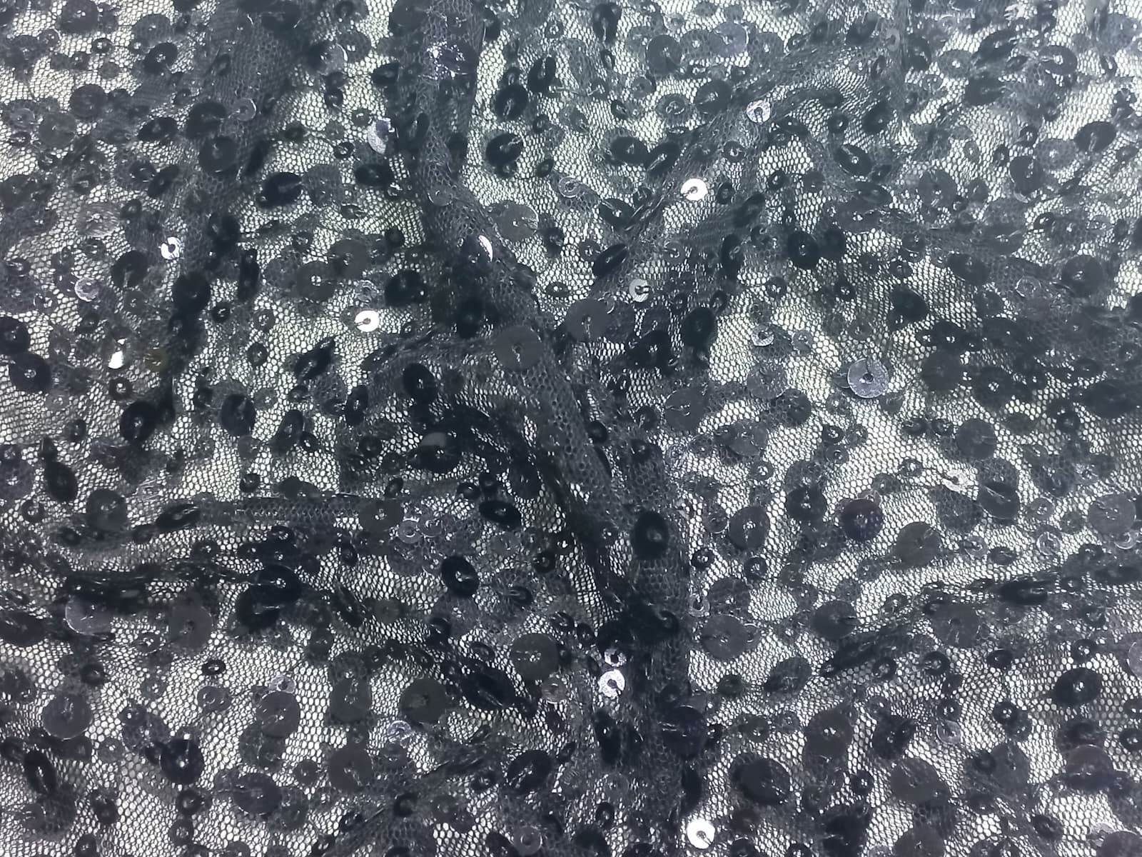 Sequins Embroidery Fabric On Black Mesh Net