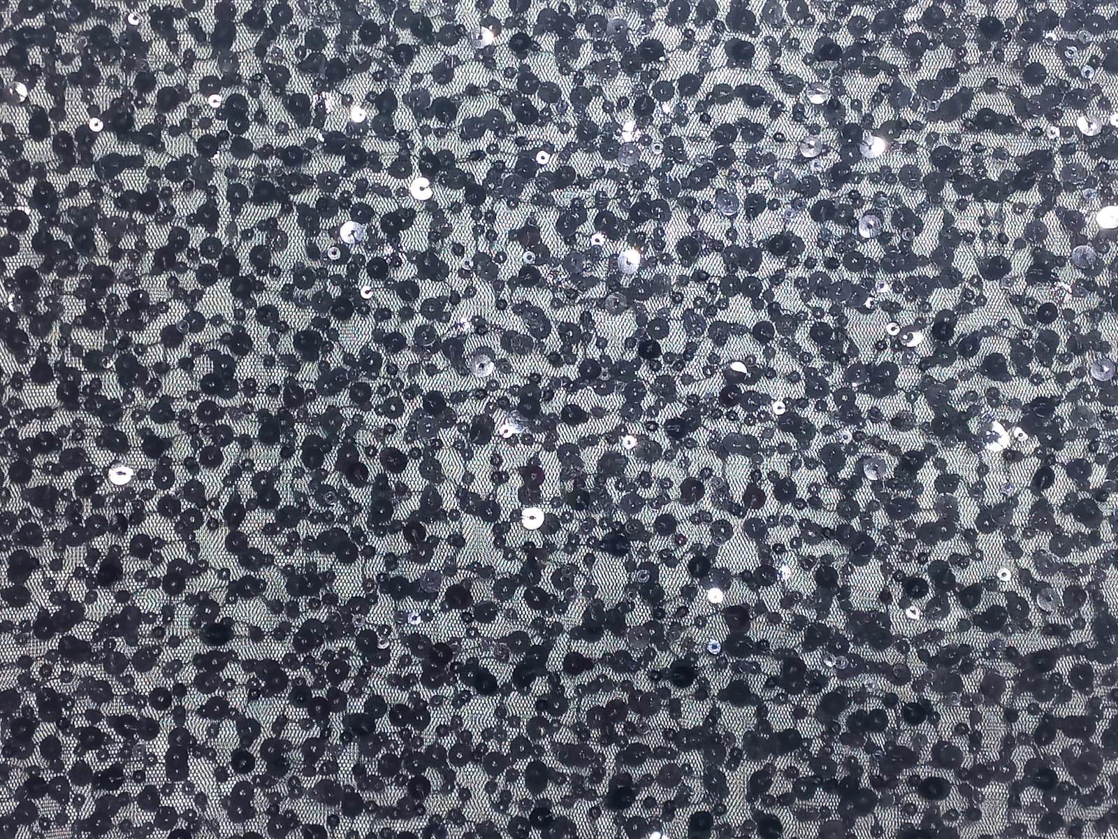 Sequins Embroidery Fabric On Black Mesh Net