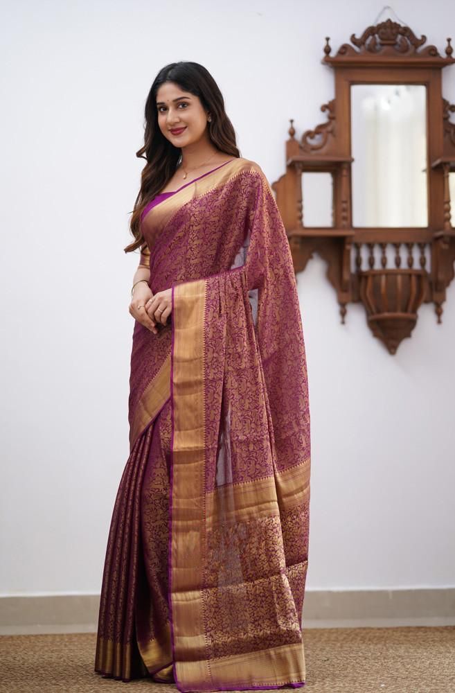 Pure Soft Lichi Silk Saree - Color: Olive Green