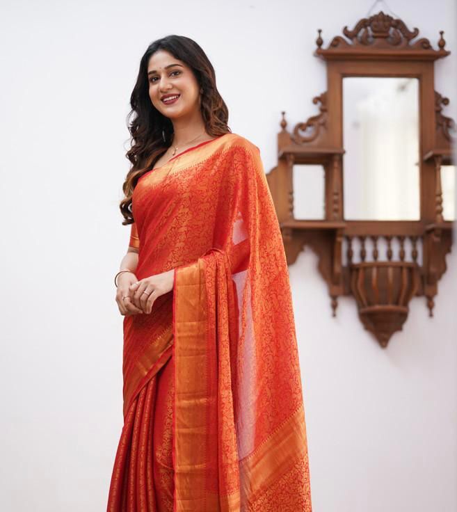 Pure Soft Lichi Silk Saree - Color: Olive Green