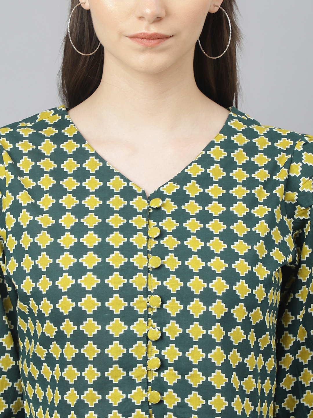 Women Co Ords Set - Color: Green & White