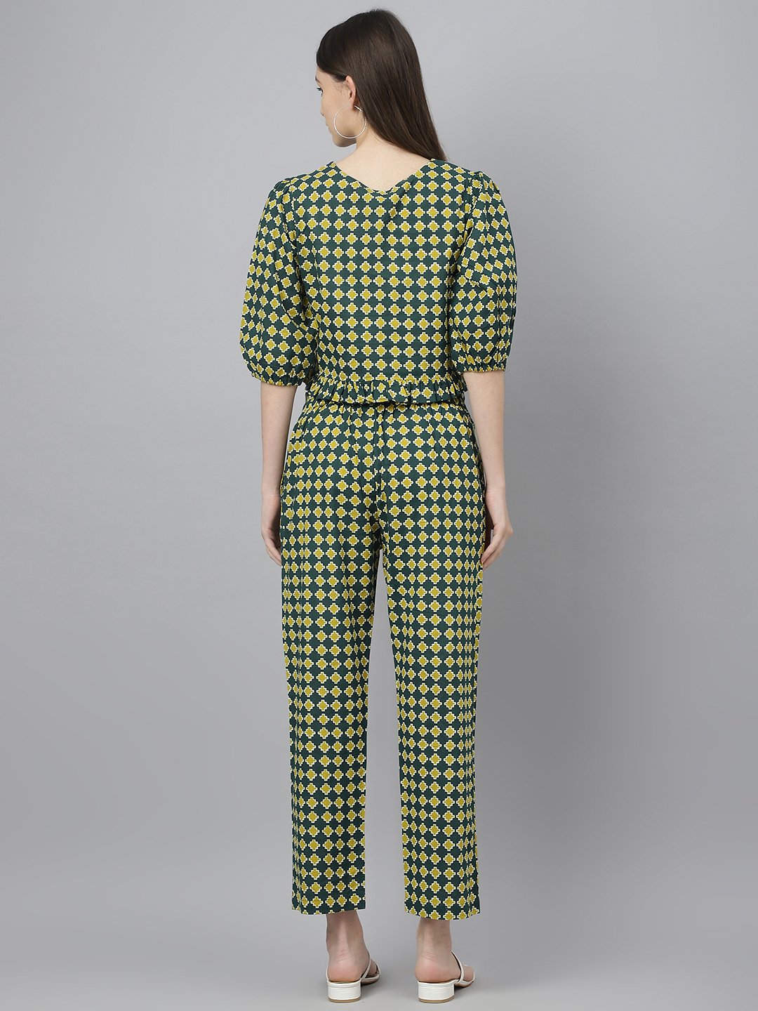 Women Co Ords Set - Color: Green & White