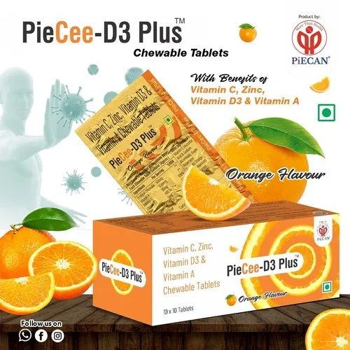 विटामिन सी जिंक विटामिन D3 और विटामिन A के साथ पीस-D3 प्लस चबाने योग्य टैबलेट