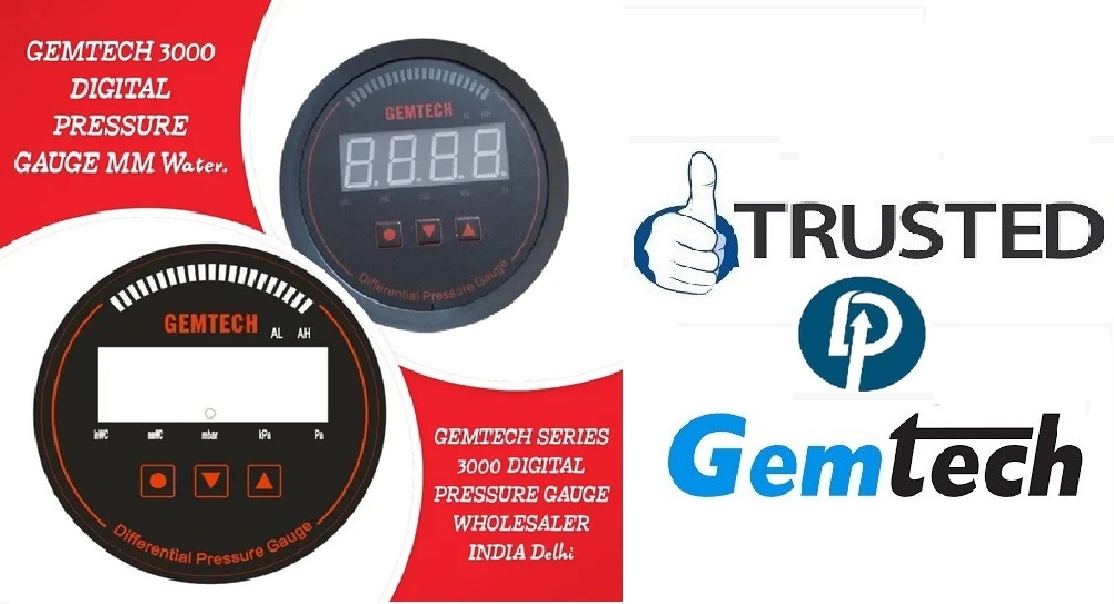 Gemtech Series 3000 Digital Pressure Gauge Range 60-0-60 Pascal - Accuracy: A 1%fs