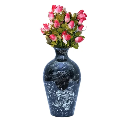Table Top Meena Glossy Iron Flower Vase - Iron, 12 Inch Height, Glossy Black, Antique Effect, Various Top Diameters Available In Mm, Weighs 800 Grams