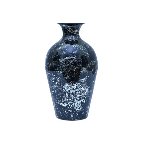 Table Top Meena Glossy Iron Flower Vase - Iron, 12 Inch Height, Glossy Black, Antique Effect, Various Top Diameters Available In Mm, Weighs 800 Grams