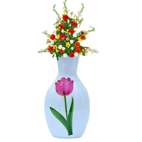 8 Inch Iron Flower Vase - Metal, 8 Inch Height, White Color, Antique Effect, Customizable Designs, Cylindrical Shape | Hand Painted Decor