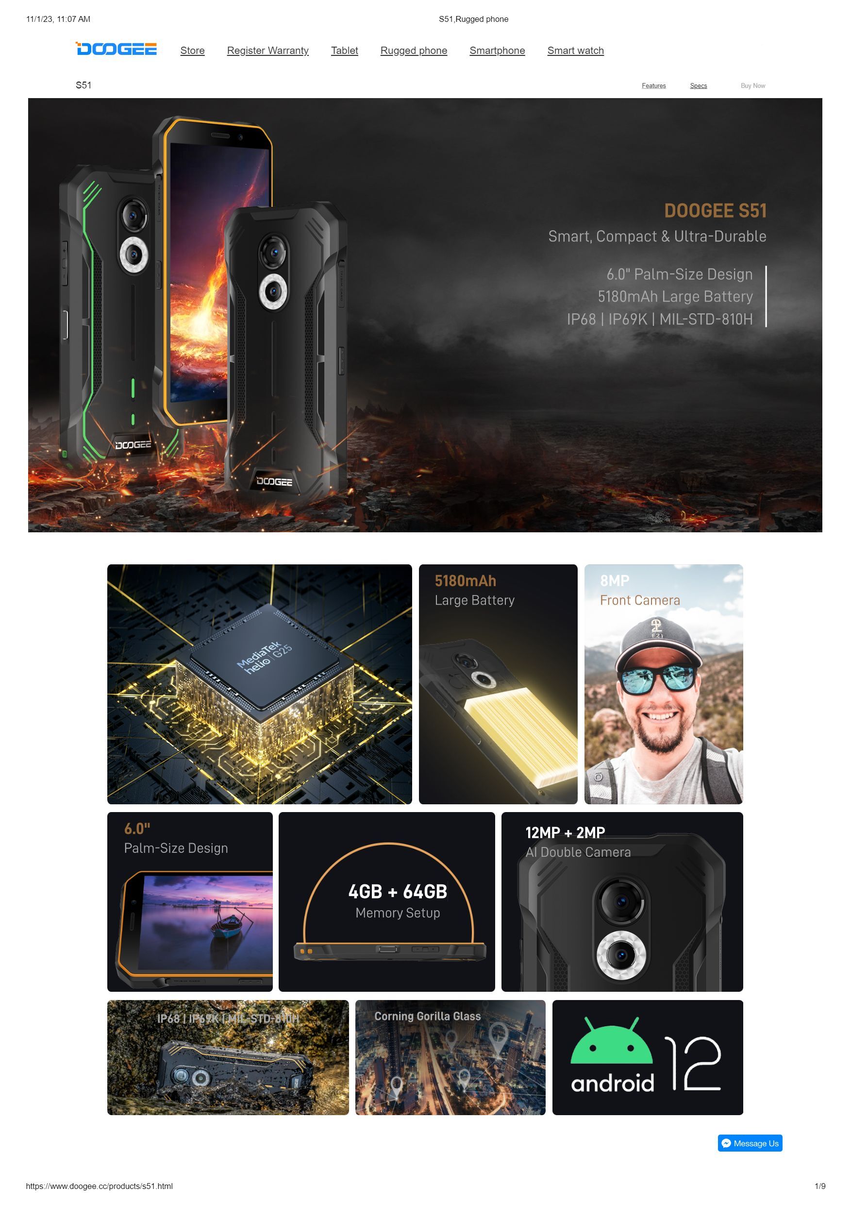 Black Doogee S51 Android Mobile