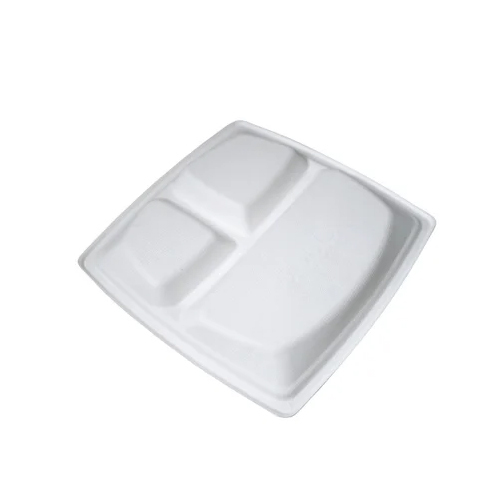3 Compartment Biodegradable Sugarcane Bagasse Plate - Customized Sizes Durable And Heat Resistant For Commercial Catering Use