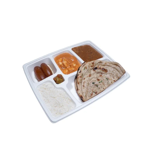 5 Compartment Biodegradable Sugarcane Bagasse Plate - 8.5x12 Inch White | Durable Design For Commercial Use Eco-friendly Lightweight Custom Sizes Available