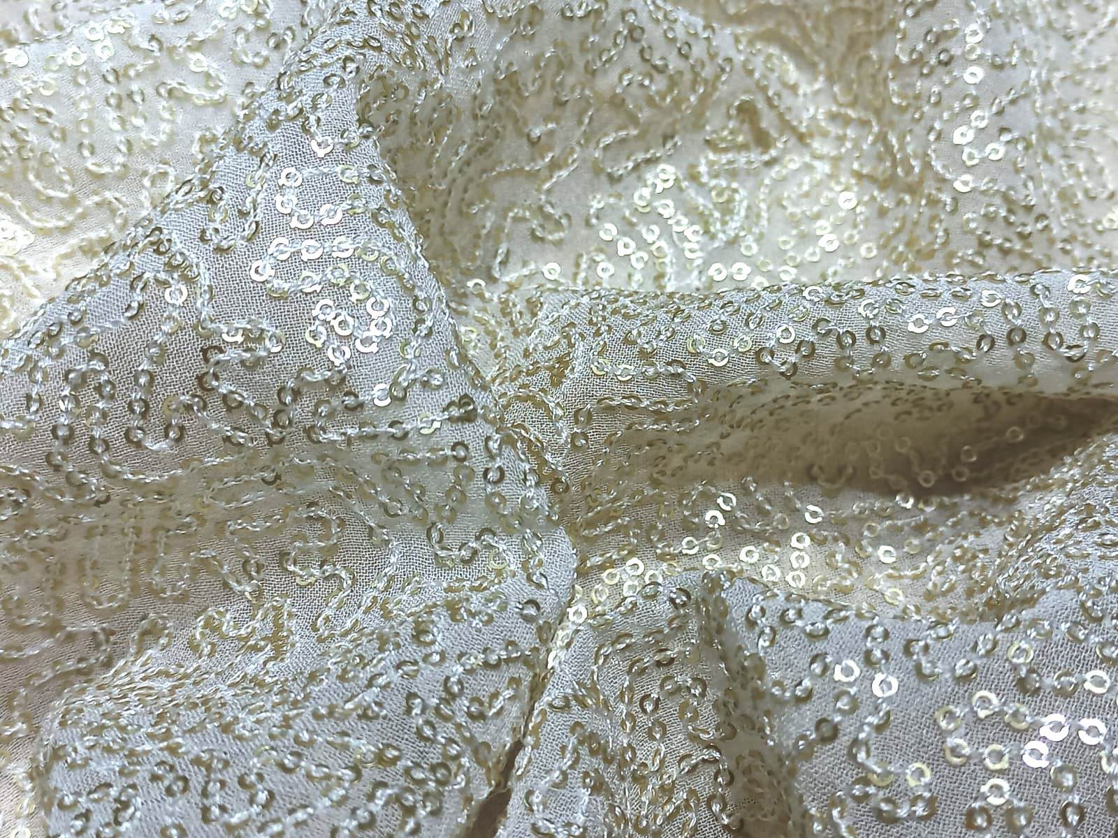 Allover Sequence Embroidery Fabrics On Georgette - Pattern: Mesh