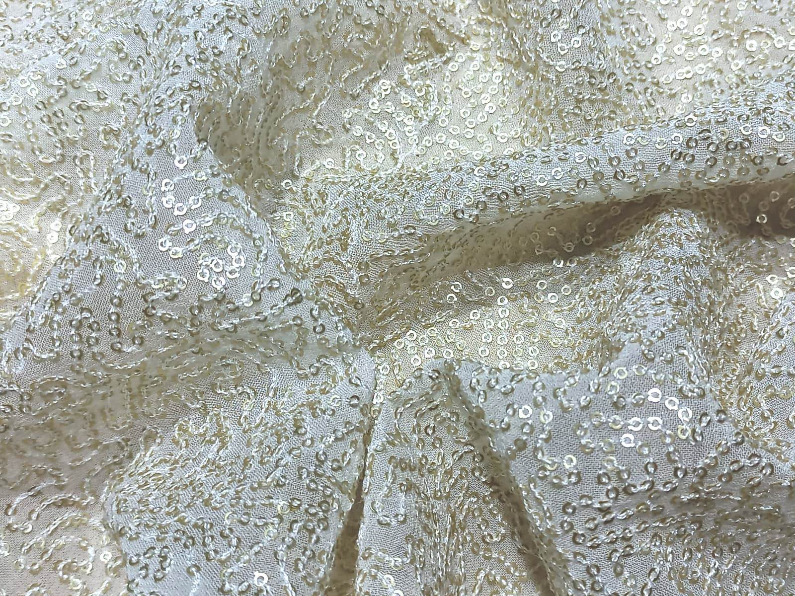 Allover Sequence Embroidery Fabrics On Georgette - Pattern: Mesh